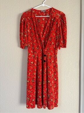 ASOS red/orange floral corduroy dress with small floral print, size 16
